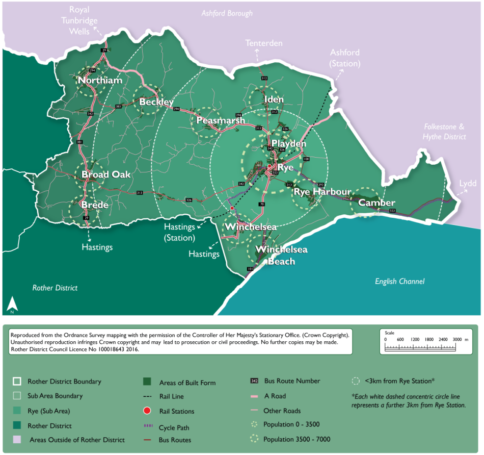 Map showing Rye and the Eastern Settlements Cluster