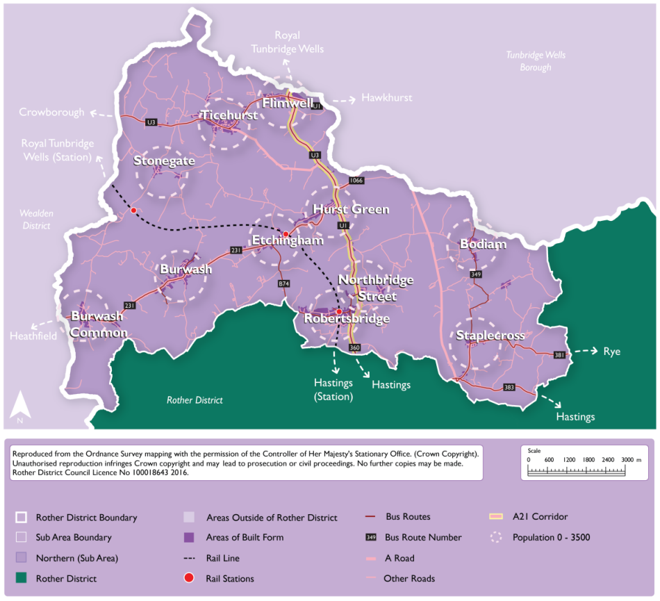 Map showing Northern Rother Settlements Development Strategy