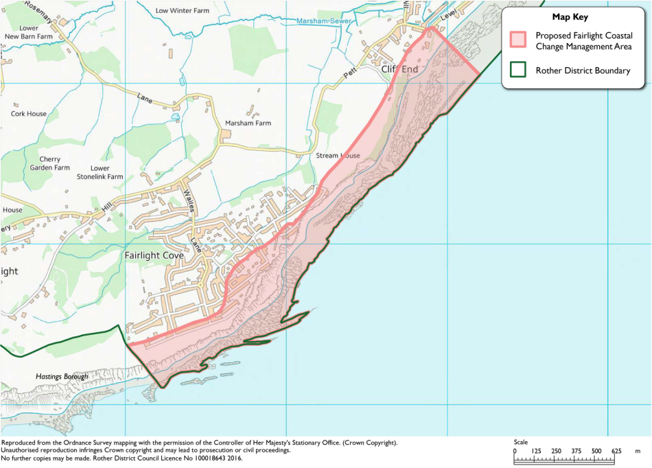 Map showing the area of coast