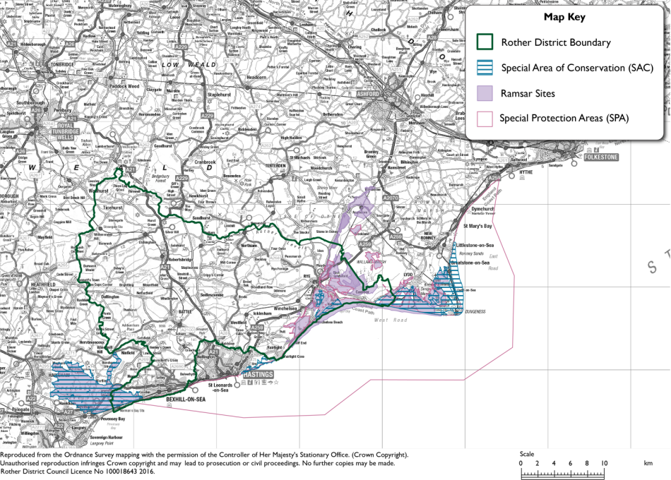 Map showing Designated nature conservation sites in Rother District