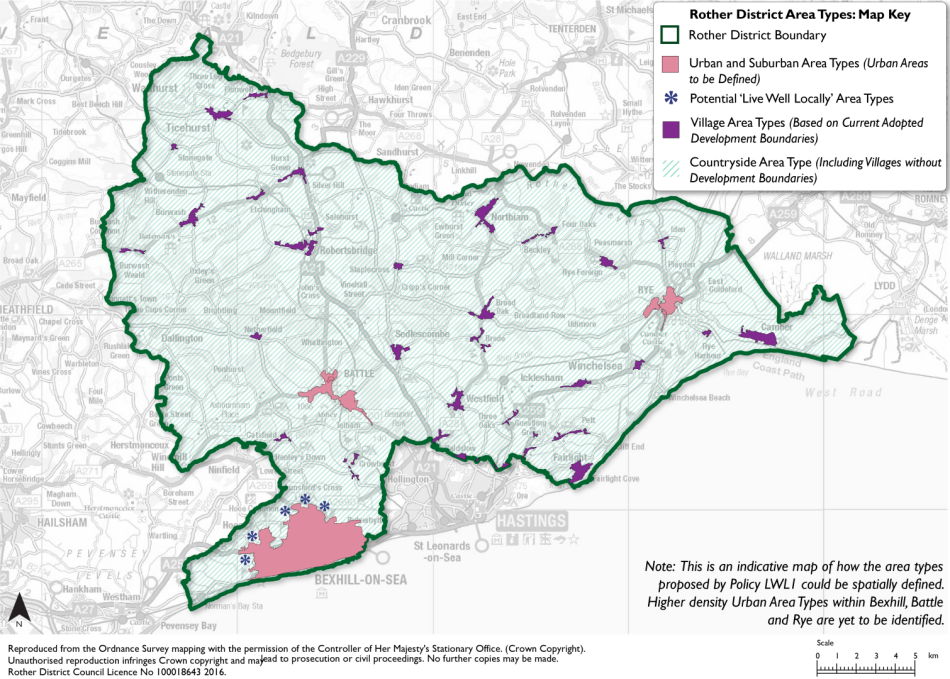 A map of Rother showing proposed density areas