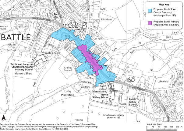 Map showing Battle Town Centre and Primary Shopping Area