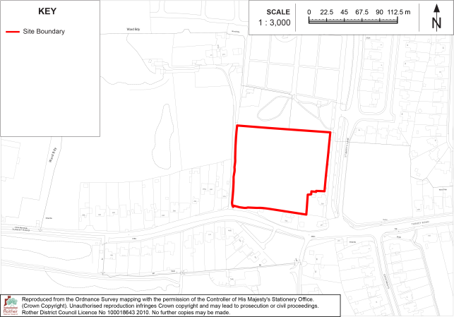 BX40 Site-location map showing a red-outlined site boundary within a developed urban area. Key includes site-boundary symbol, 1:3,000 scale bar, north arrow, surrounding roads, buildings, and property features.

