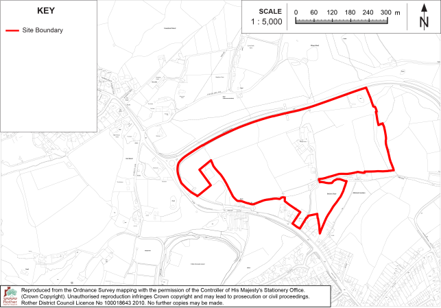 BX28 Site-location map showing a red-outlined site boundary within a rural and built-up area. Map includes 1:5,000 scale bar, north arrow, key, surrounding roads, buildings, fields, and drainage features.


