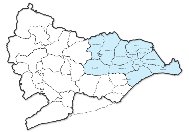Map of Rother District highlighting the Rye and Eastern Settlements Cluster